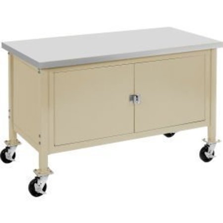 GLOBAL EQUIPMENT Mobile Cabinet Workbench - Laminate Square Edge, 72"W x 30"D, Tan 249204TN